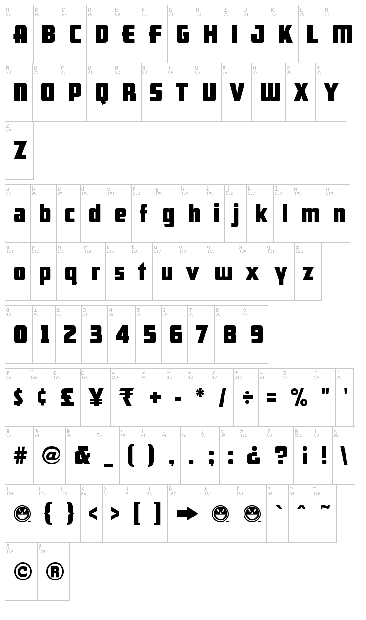 ARB-66 Neon JUN-37 font map
